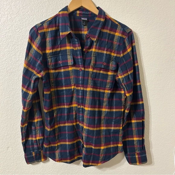 Patagonia Womens Long Sleeved Fjord Flannel Button Down Blue & Yellow Sz Small - Picture 2 of 8